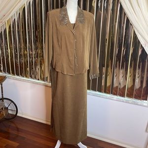 2-pc Brown & Faux Snake Skin MISS DORBY Long Dress Set, size 14